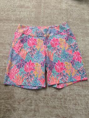 Lilly Pulitzer Pink & Turquoise Coral-Print Pull-On Shorts Luxletic